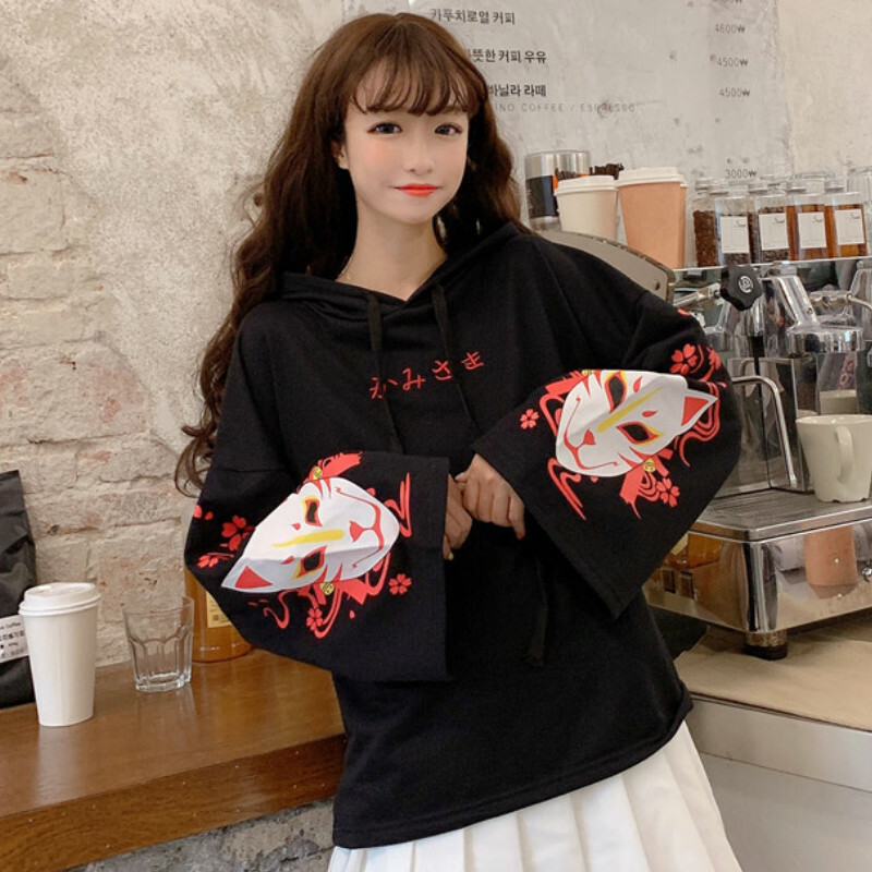 Women Japanese Hoodies Sweatshirt Top Harajuku Gothic Shirts Cute Fox Hooded  | eBay